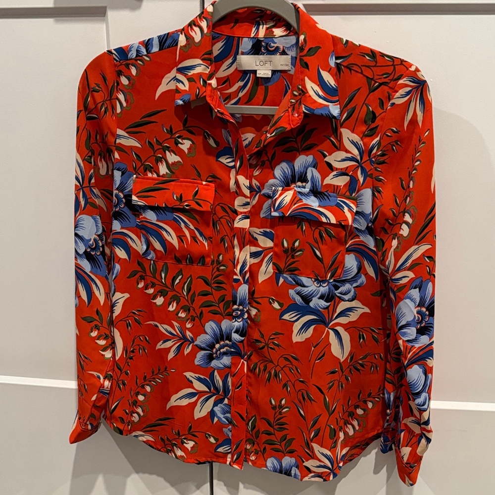 LOFT Red and Blue Floral Shirt